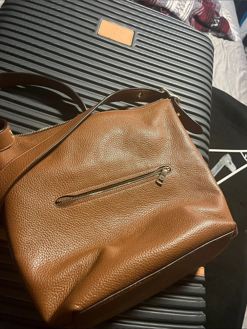 Coach Tan Pebbled Leather Crossbody Bag with Gold Logo